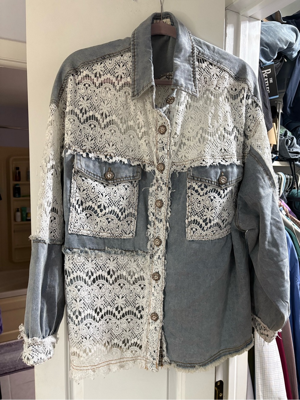 POL Lace-Panel Denim Jacket/Shacket
